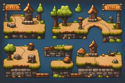 medieval road signs tileset for 2d platformer with perspective view