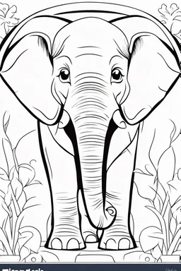 coloring page for kids, elephant, thick outline, low details, no shading, no color