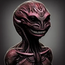 Scary alien with dark rough skin with scales