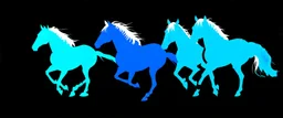 silhouette of 3 different horses (Stallions) racing, middle horse at front, blue on black vector