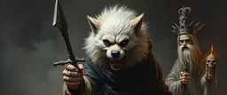 master oil painting with some air brush, fluffy human thief hyena merchant sailor priest realistic and creepy, straight from the lich lab, in the style of Escher and Titian
