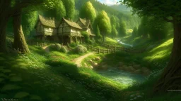 Whisperwind Hollow Nestled in a lush valley, Whisperwind Hollow's thatched cottages dance with the zephyrs, surrounded by ancient willows whose whispers carry secrets of the ages. The emerald meadow, kissed by a serene river, is a canvas of nature's tranquility.