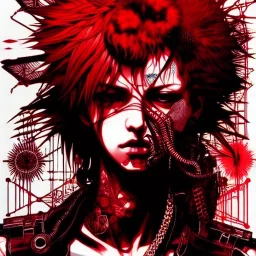 beautiful punk girl, hyper detailed, hyperdetailed, intricately detailed, illustration by <kilian eng> <Yoji Shinkawa>, darkred tones,