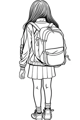 outline art for real back to school Coloring page, manga style, cartoon style, cute face, white background sketch style, full body is a must, only use outline, clean line art, no shadow, bold outlineMasterpiece, Ominous, Golden Ratio, Highly Detailed, photo, poster, fashion, illustration