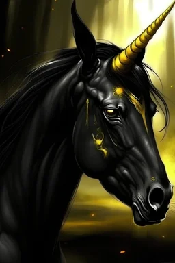 black unicorn, part of a movel, mean, yellow eyes