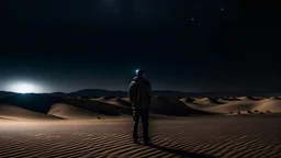 Man standing in the desert at night