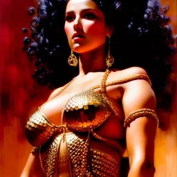 Drawing of beautiful face,'beautiful,Busty fit PoweGirl',intense stare, ancient skintight armor, balanciaga fashion clothe painting by gaston bussiere, greg rutkowski, yoji shinkawa, yoshitaka amano, tsutomu nihei, donato giancola, tim hildebrandt, Oil on canvas, cinematic composition, extreme detail,fit full head inside picture,16k