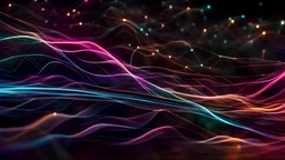Closeup of a colorful Abstract wave neuron network, background, futuristic particle energy flowing with glowing neon paths, connection network, nano technology circuit lines concept, digital fantastic wallpaper, 8k, (high detailed 10.5), uhd, dslr, soft lighting, (high quality 10.5), film grain, Fujifilm XT3