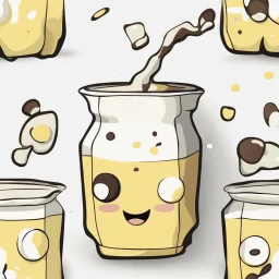 Illustration of Choccy Milk, white background, main colors are black and yellow, single developer, cartoon, minimalistic