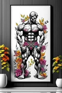 man wall art floral bodybuilder