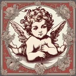 Lovesick cherub looking cupid illustration, vintage valentines day colors, overexaggerated, detailed drawing, behance, Victorian inspired, art station