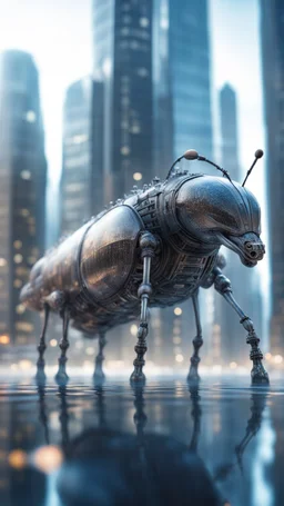 transparent ant horse train space ship above sky scrapers in fountain in the style of giger, bokeh like f/0.8, tilt-shift lens 8k, high detail, smooth render, down-light, unreal engine, prize winning