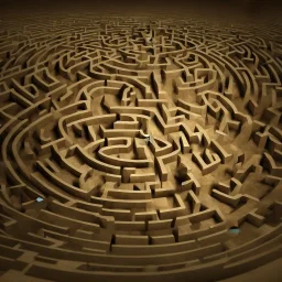 one man in the center of a round maze, concept art, sharp focus, illustration, Exquisite details and textures, highly detailed