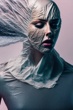 a dramatic 8k image of a person with a plastic covering the face, struggling to breath and trying to break free as it s tighly pulling over the face, chaos80