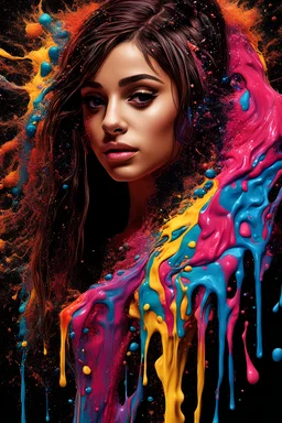 A Liquid Portrait Of AAriana Grande Face Made Of Colours, Muscles And Movement, Charging, Splash Style Of Colourful Paint, Hyperdetailed Intricately Detailed, Fantastical, Intricate Detail, Splash Screen, Complementary Colours, Liquid, Gooey, Slime, Splashy, Fantasy, Concept Art, 32k Resolution, Masterpiece, Melting, Complex Background Dark Art, Digital Art, Intricate, Oil On Canvas, Masterpiece, Expert, Insanely Detailed, 8k Resolution, Fairy Tale Illustration, Dramatic,