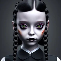 wednesday addams from jenna ortega, wednesday addams hair, wednesday addams make up, wednesday addams black dress, cinematic, hyper detail, 8k resulation