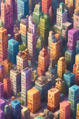 Buatlah sebuah kota penuh dengan gedung gedung tinggi dan penuh warna