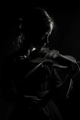 A dark shadow with a violin, controlling the souls of people