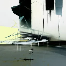 Empty Minimal contemporary abstract flat landscape painting. Concrete carpark. Big brushstrokes. Twisted fragments of bodies. Drips of paint. style of Justin Mortimer and Adrian Ghenie.