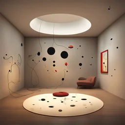 Extinguished by light turn on the night, turning the inside out, Style by Joan Miro,by Amir Zand, design masterpiece, sharp focus, muted colors, smooth, sci-fi large room