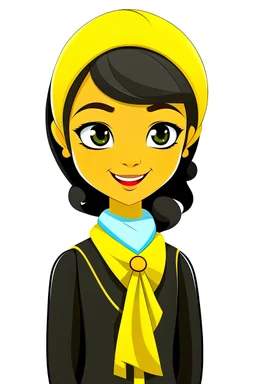 بنت كارتونية مسلمة ترتدي لباس مدرسي وعليها تاج أصفر