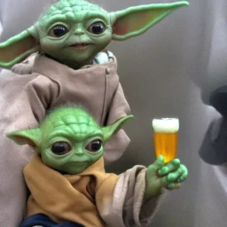 Baby Yoda with beer