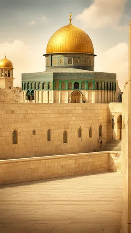 A creative and visually descriptive image of Al-Aqsa Mosque, showcasing the beautiful architecture and rich history of this sacred site.