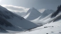 serene snow mountains scene, mountain shot, cinematic, godray