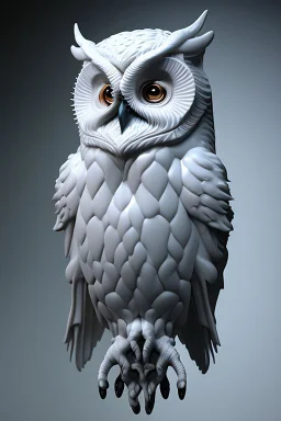 The Owlman Creature,white, highly intricate, Realistic photography, incredibly detailed, ultra high resolution, 8k, complex 3d render, cinema 4d.