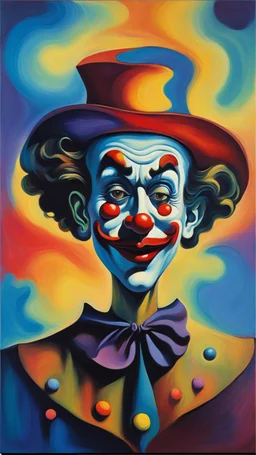 Abstract espresso ominous and fauvism ,the painting of the clown , northern lights, aesthetic, mesmerizing,rich colors, painted by Salvador Dali, highly detailed, 32k
