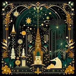 crear una imagen navideña europea al estilo art deco