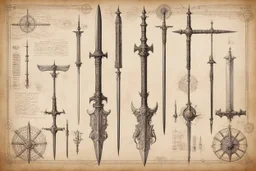 [Codex Atlanticus, Leonardo da Vinci (1478)] Design collection of the epic fantasy weapon. Engraved drawings (paper, liners, Infinite Painter, Adobe Illustrator + texture) Katana, Falchion, Claymore, Khopesh, Dao, Xiphos, Cutlass, Estoc, Ulfberht, Jian, Tulwar, Sabre, Kris, Makaira, Spatha, Gladius