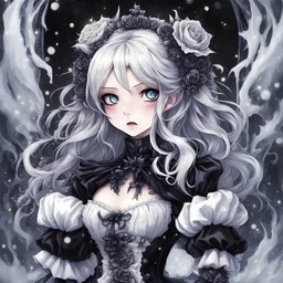 You're not bad. I guess you've got more than just a frosty attitude going for you. Your flames don't stand a chance. I'll turn it all into ice. in gothic punk rozen maiden art style