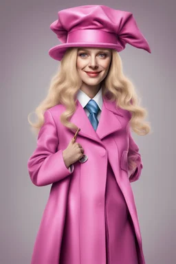 Een dom blondje die haar dokterdiploma heeft gekregen dankzij CHATGPT. Straalt domheid uit. Haar graduation outfit is volledig roze, velvet en glinster.Karikaturaal, carnavalesk, er zijn doktersattributen, denk legally blind en greys anantomy Dokter moet duidelijk zijn. Ze is lelijk, veel koninklijker, grootser, gigantisch, echt carnaval. Hoed is echt groot en karikaturaal, moet wel nog steeds graduation hoed zijn. De vest is dicht, tinten blauw, graduation sjaal, toga, het is de proclama