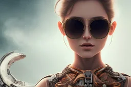 Portrait of cosmic woman, beautiful, brown hair, wearing sunglasses, sci-fi outfit, perfect composition, super detailed, 8k, high quality, intricate details, highly detailed