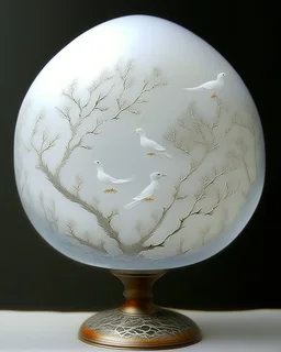 White foggy treetops with birds painted by Peter Carl Faberge