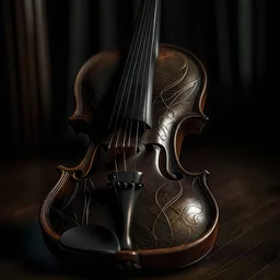 a dusty, old violin that is made out of dark wood with cracks along it's body, fantasy art, concept art, illustration.