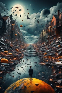 A surrealistic image of the irony of life, where funny and sad things are mixed together in an abstract way. The image is the best ever art creation, with 8k resolution and realistic details. It shows a contrast between the bright and dark sides of life, and how they are both essential and inevitable.