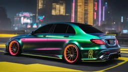 Mercedes E190 Evolution ultimate need for speed tuning Mansory Cyberpunk 2077 neon Style Rear View, Super Detailed, desktop wallpaper, 4K