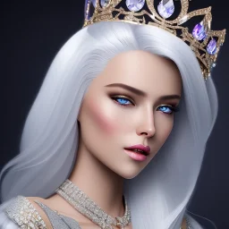 Ice Princess with white hair, a crown with precious stones