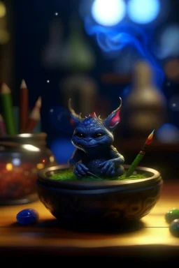 pen outline, awake within a magical nightmare, cauldron with shining sigil and containing a slightly alien fur ball gremlin in it, prize winning oil painting, ,bokeh like f/0.8, tilt-shift lens 8k, high detail, smooth render, down-light, unreal engine