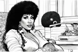 an illustration for the comic "Danger in the bedroom: Pam Grier is Coffy" by Hugo Pratt and Rubén Pellejero