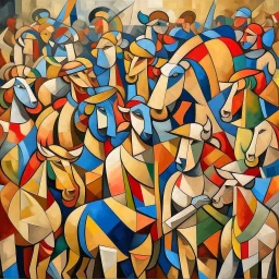 piccasso crowd people cubism with bull