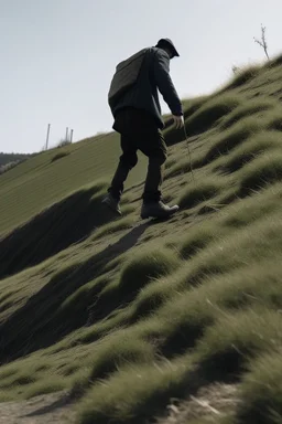 a person struggling to walk up a hill