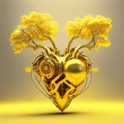 golden robot electric heart with tree wings