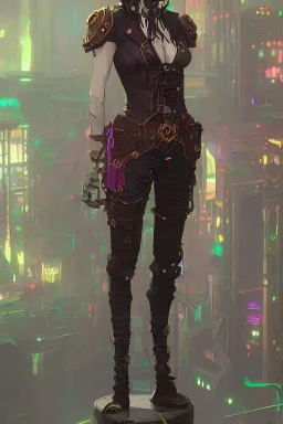 steampunk elf in a neon dystopian city