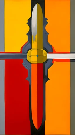 An orange warrior sword painted by Piet Mondrian