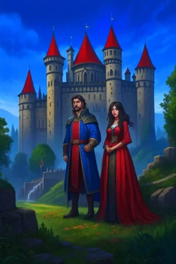 Strahd von Zarovich and Ireena Kolyana standing outside Castle Ravenloft