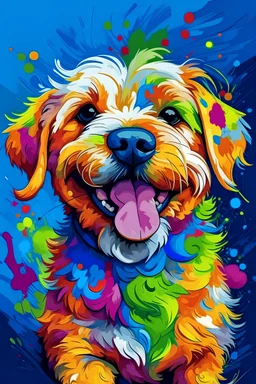 An art for a cute happy dog, detailed, ten different colors, painted