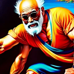 Drawing of 'Master Roshi' ,painting by Earl Norem, simon Bisley,frazetta,Howard,西嘛哒, evan lee, Vallejo,kelly oil on canvas, cinematic composition, extreme detail,fit full body inside picture,8k